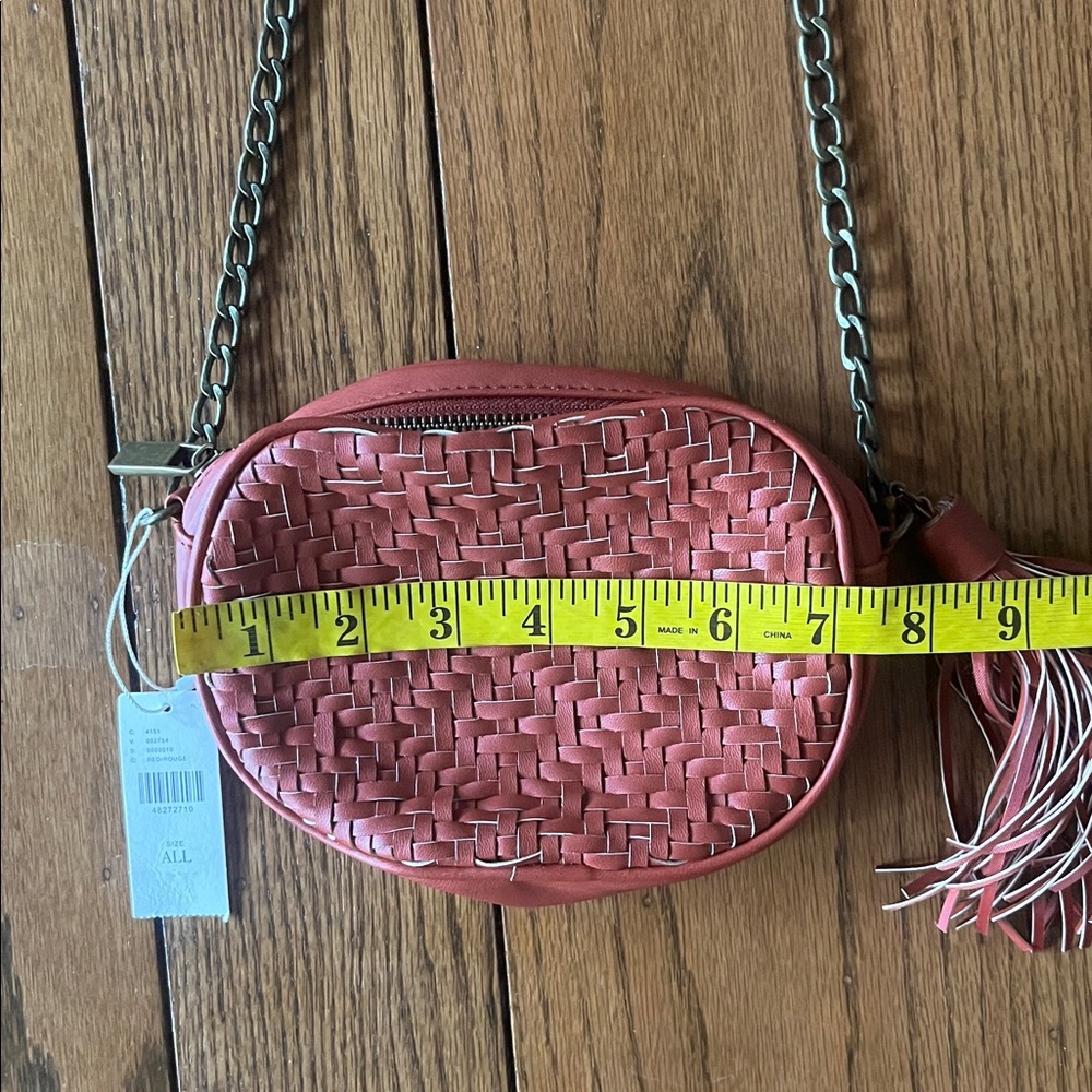 Anthropologie Woven Vegan Leather Chunky Chain TASSEL Crossbody Bag Red - Picture 12 of 12